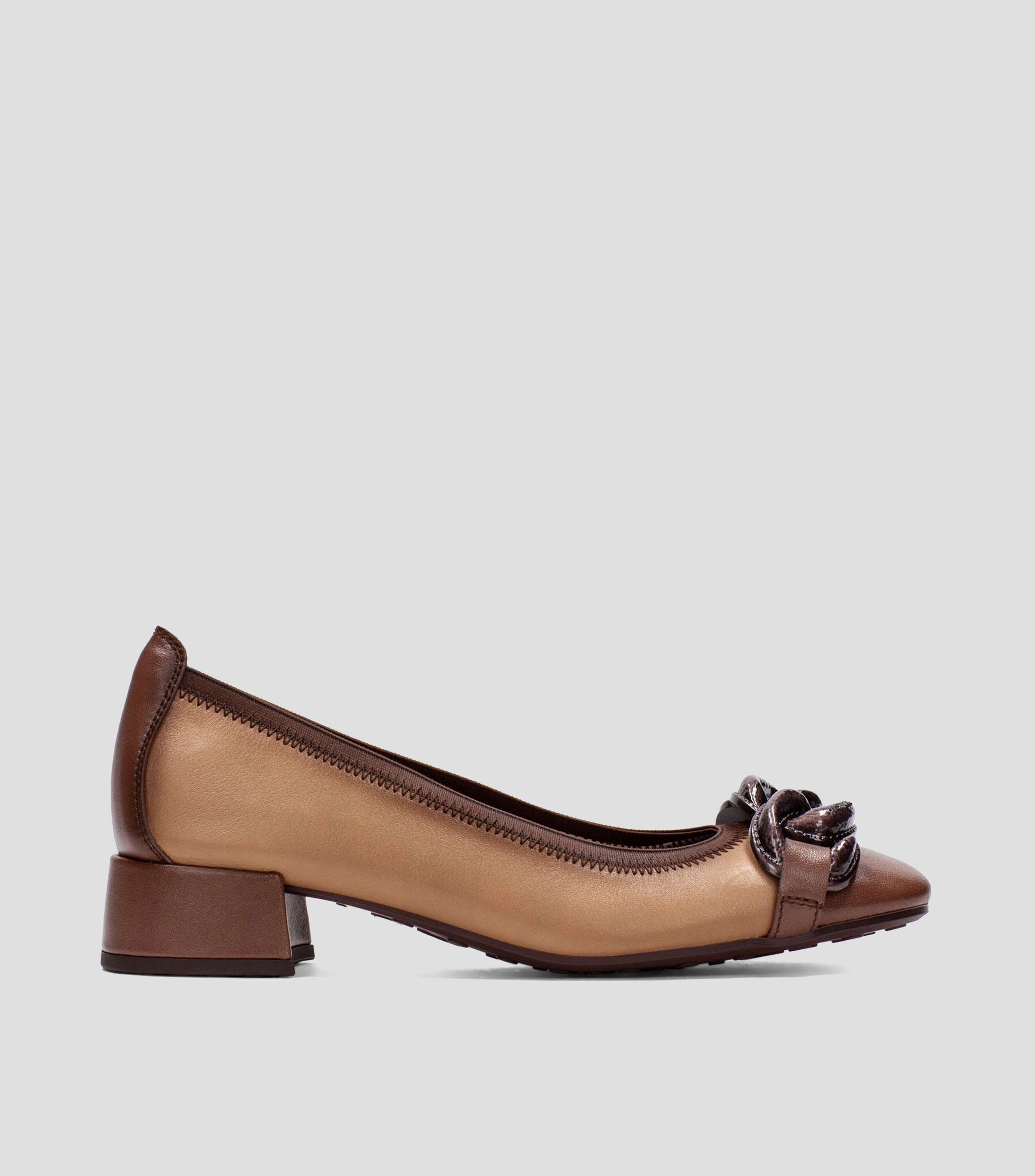 Flats Oporto en piel con tacón bajo ancho Mujer